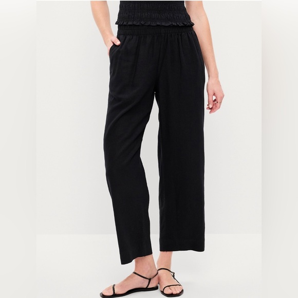 Old Navy Pants - 🆕 Old Navy Women's High-Waisted Linen-Blend Straight Ankle Pants Black M 8-10
